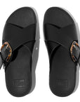 Lulu Resin-Buckle Leather Cross Slides