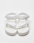 SUICOKE DEPA-2PO sandals with white nylon upper, white midsole and sole, strap and logo patch. From Spring/Summer 2023 collection on SUICOKE Official US & Canada Webstore. OG-022-2PO WHITE