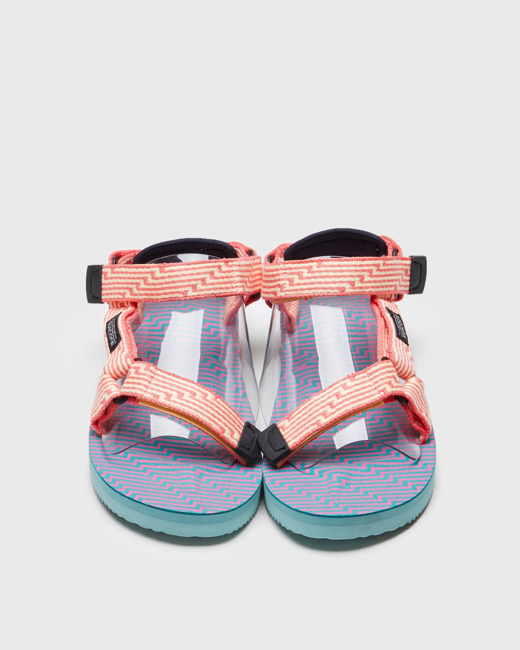 SUICOKE DEPA-JC01 sandals with yellow & pink nylon upper, yellow & pink midsole and sole, strap and logo patch. From Spring/Summer 2023 collection on SUICOKE Official US & Canada Webstore. OG-022-JC01 YELLOW X PINK