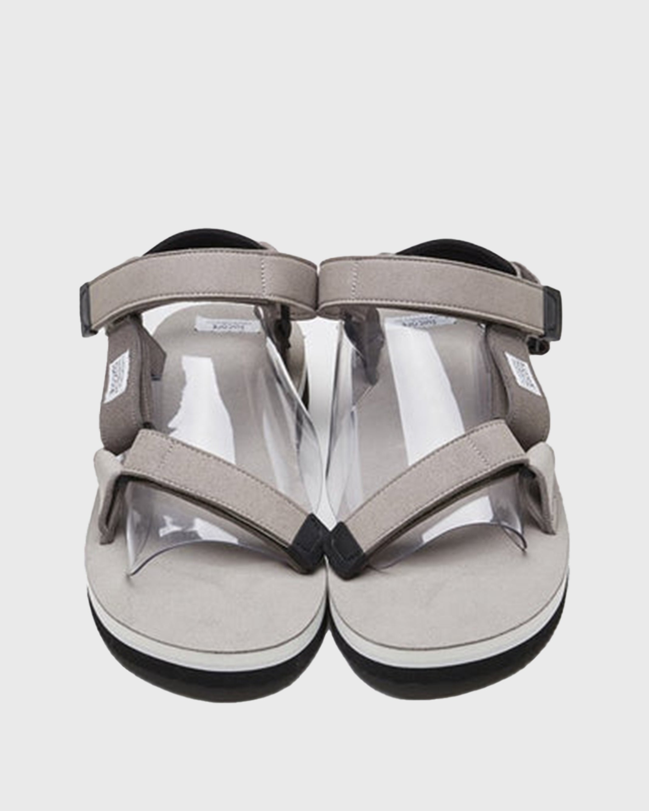 SUICOKE DEPA-ECS sandals with gray artificial leather upper, gray midsole and sole, straps and logo patch. From Spring/Summer 2022 collection on SUICOKE Official US & Canada Webstore.