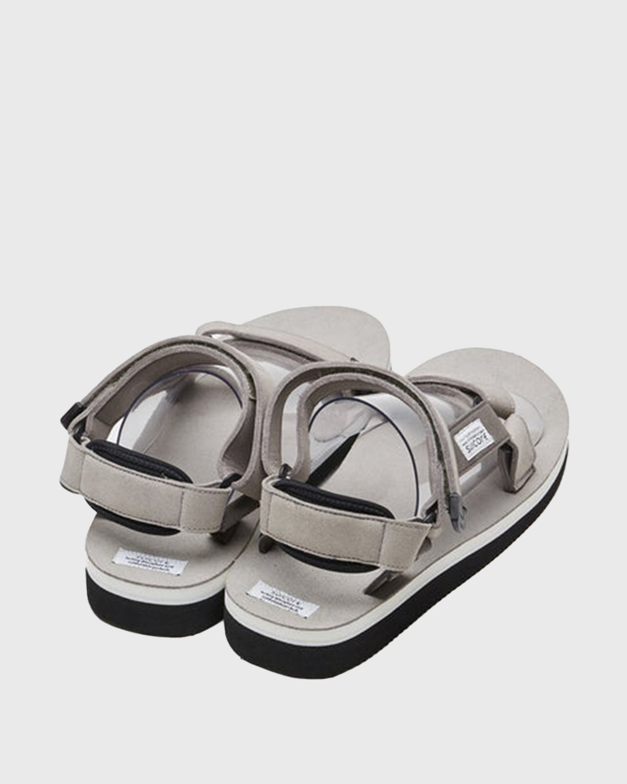 SUICOKE DEPA-ECS sandals with gray artificial leather upper, gray midsole and sole, straps and logo patch. From Spring/Summer 2022 collection on SUICOKE Official US & Canada Webstore.