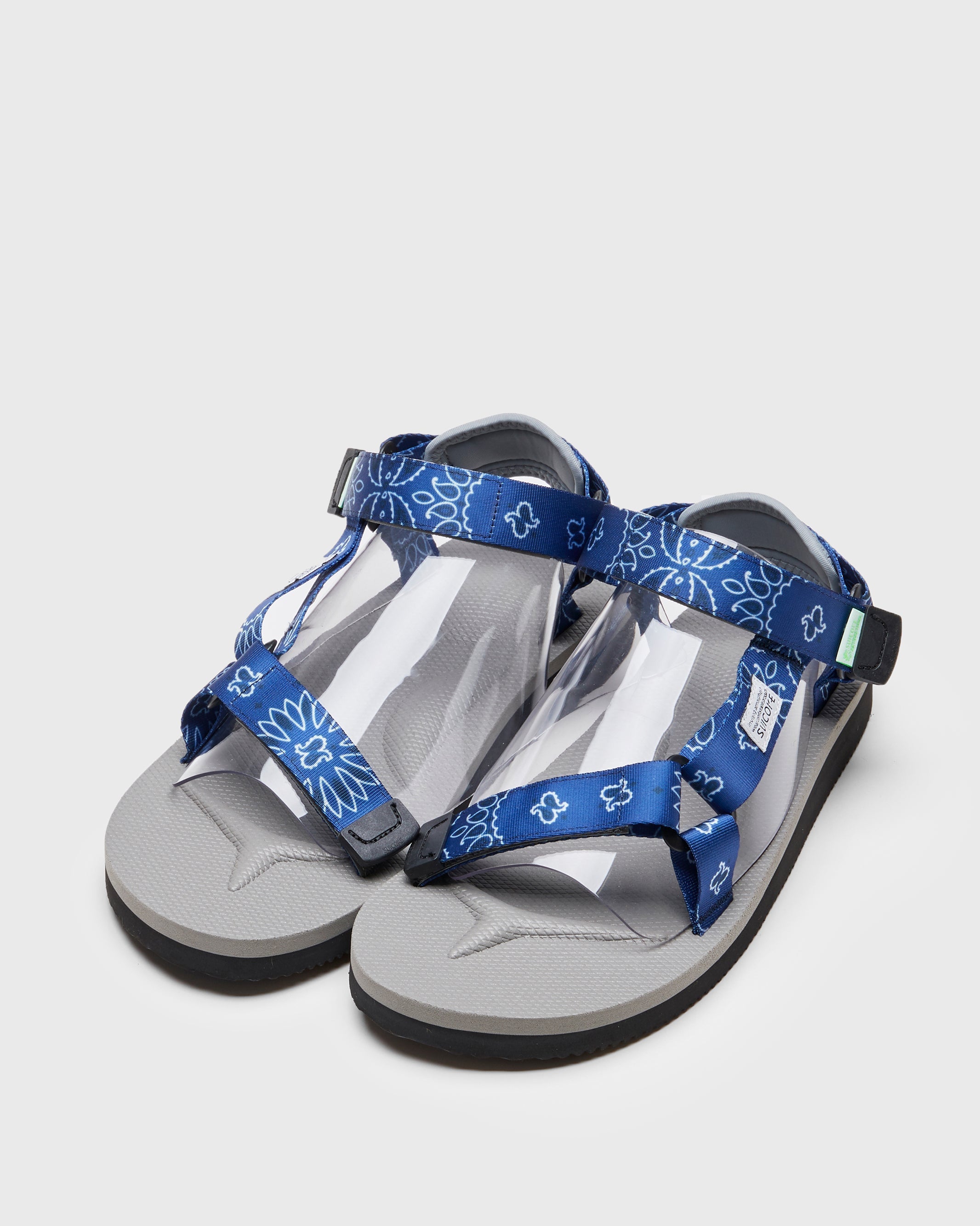 SUICOKE DEPA-Cab-PT05 sandals with navy & Gray nylon upper, navy & gray midsole and sole, strap and logo patch. From Spring/Summer 2023 collection on SUICOKE Official US & Canada Webstore. OG-022CAB-PT05 NAVY X GRAY