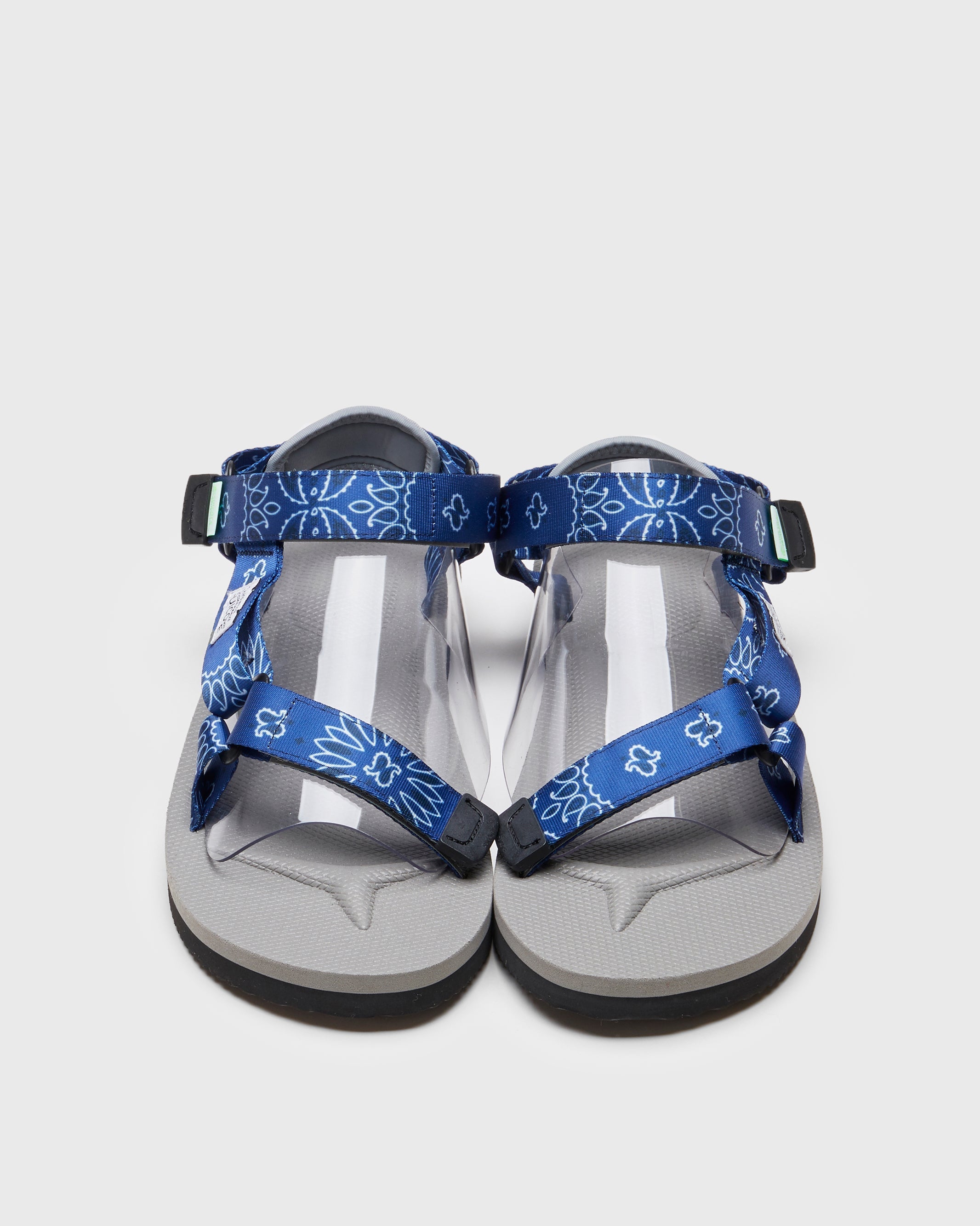 SUICOKE DEPA-Cab-PT05 sandals with navy & Gray nylon upper, navy & gray midsole and sole, strap and logo patch. From Spring/Summer 2023 collection on SUICOKE Official US & Canada Webstore. OG-022CAB-PT05 NAVY X GRAY