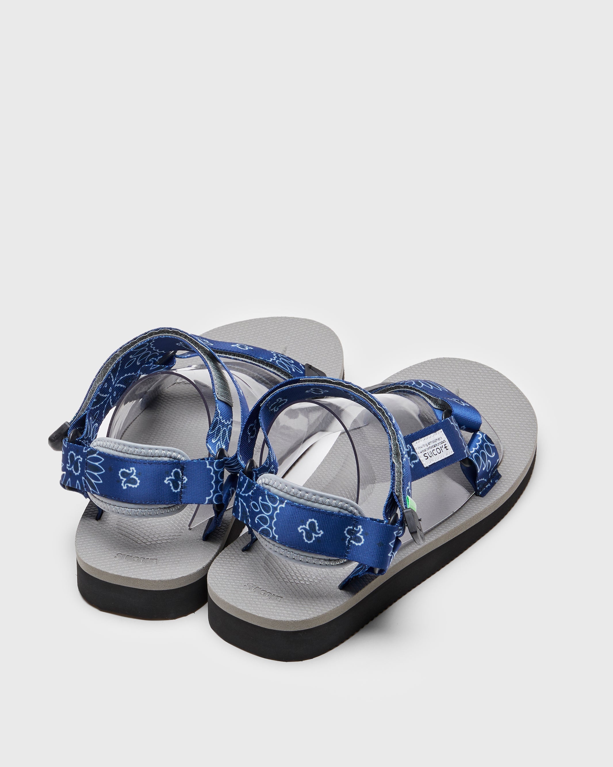 SUICOKE DEPA-Cab-PT05 sandals with navy & Gray nylon upper, navy & gray midsole and sole, strap and logo patch. From Spring/Summer 2023 collection on SUICOKE Official US & Canada Webstore. OG-022CAB-PT05 NAVY X GRAY