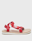 SUICOKE DEPA-Cab-PT05 sandals with red & beige nylon upper, red & beige midsole and sole, strap and logo patch. From Spring/Summer 2023 collection on SUICOKE Official US & Canada Webstore. OG-022CAB-PT05 RED X BEIGE