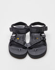 SUICOKE DEPA-V2 sandals with black nylon upper, black midsole and sole, strap and logo patch. From Spring/Summer 2022 collection on SUICOKE Official US & Canada Webstore.