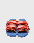 SUICOKE MOTO-Cab-PT06 slides with orange & navy nylon upper, orange & navy midsole and sole, strap and logo patch. From Spring/Summer 2023 collection on SUICOKE Official US & Canada Webstore. OG-056CAB-PT06 ORANGE X NAVY