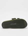 SUICOKE MOTO-Cab slides with olive nylon upper, olive midsole and sole, straps and logo patch. From Spring/Summer 2023 collection on SUICOKE Official US & Canada Webstore. OG-056CAB OLIVE