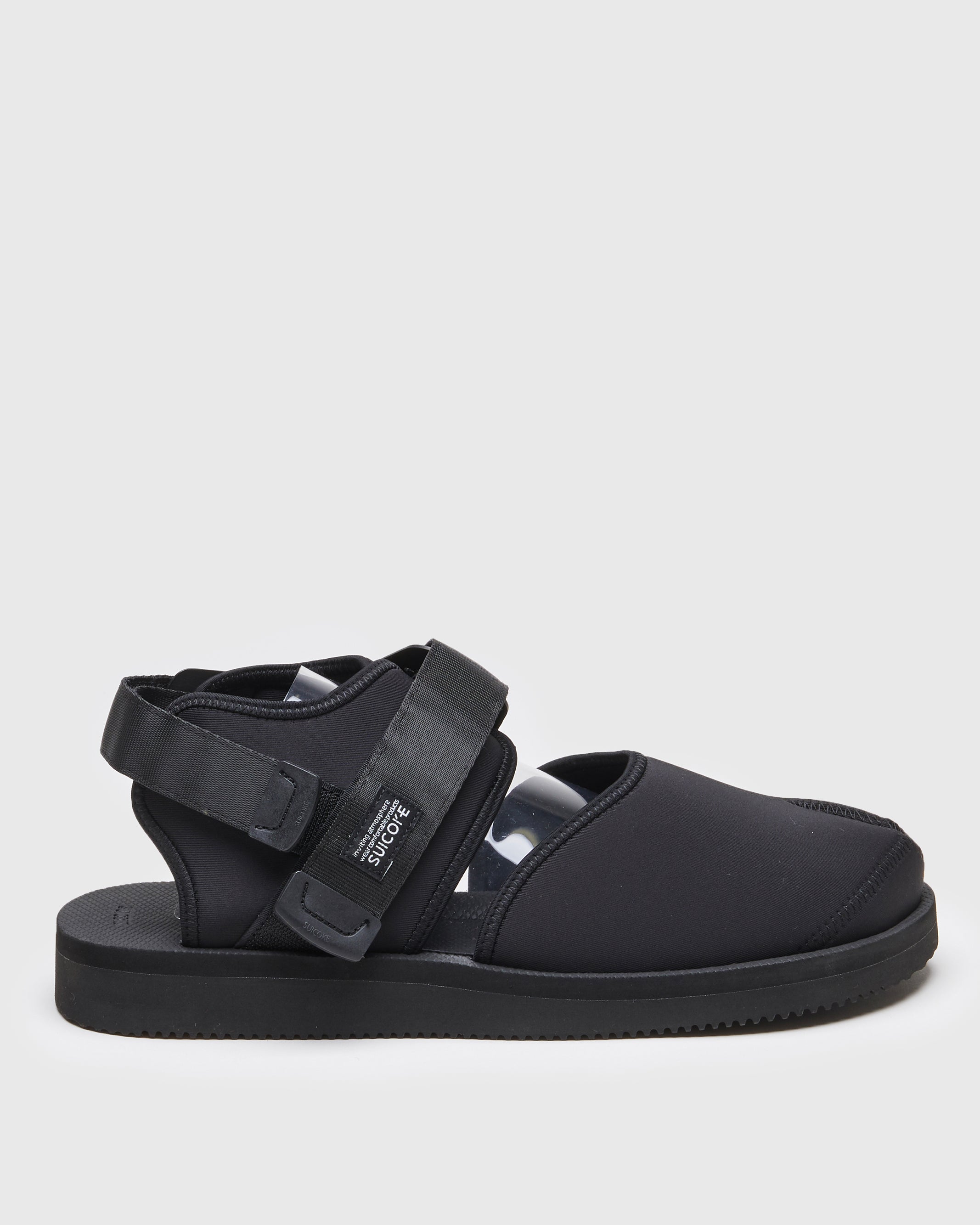 SUICOKE BITA-V shoes with black nylon upper, black midsole and sole, straps and logo patch. From Spring/Summer 2022 collection on SUICOKE Official US & Canada Webstore.