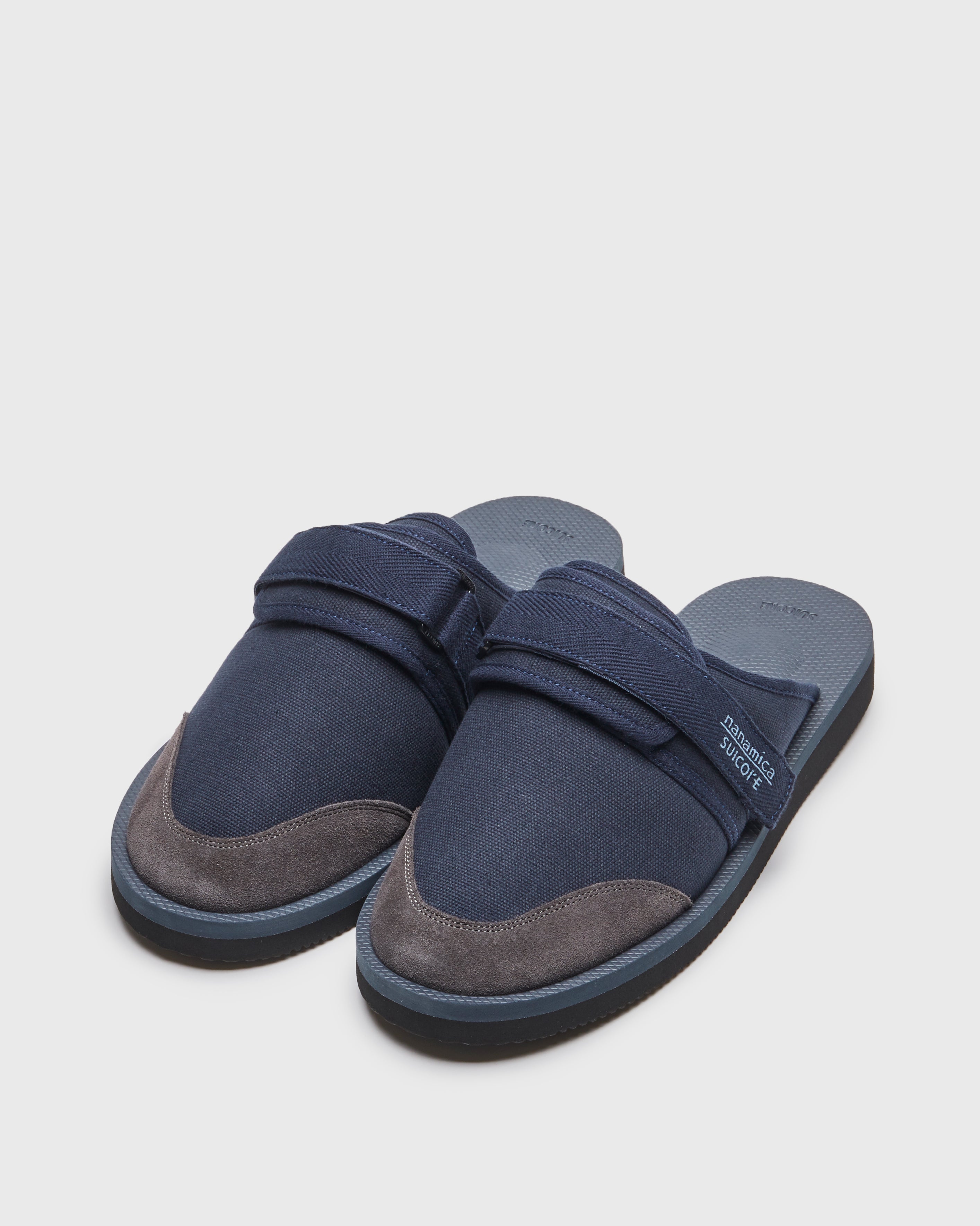 SUICOKE nanamica Edition ZAVO-Cab - Navy MULES.  From Fall/Winter 2023 collection on SUICOKE Official US & Canada Webstore.