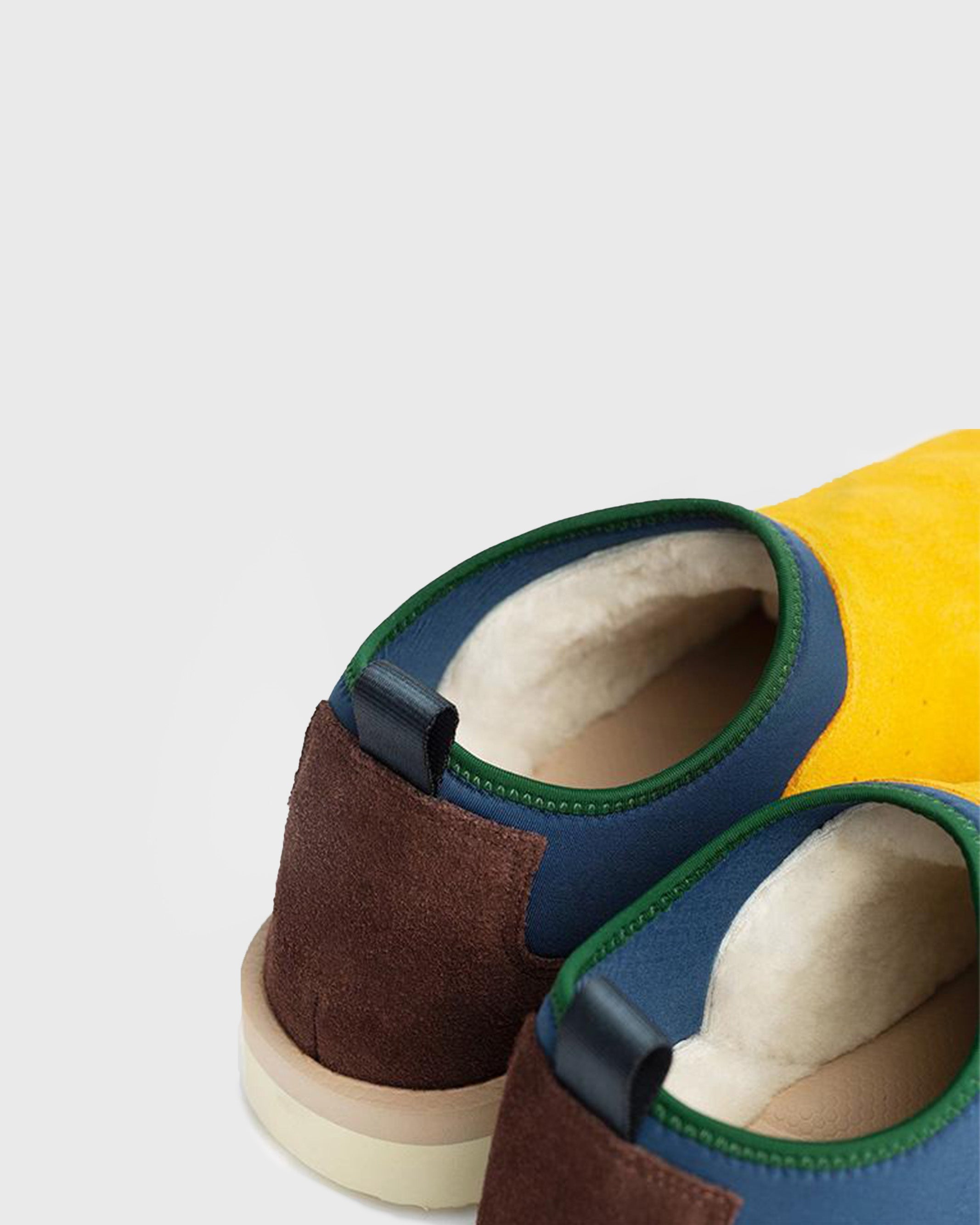 SUICOKE Aime Leon Dore Edition RON-MAIM-MID shoes with mixed color  cow suede + shearling linng upper, EVA antibacterial footbed, SUICOKE original sole. From Aime Dore capsule collection on SUICOKE Official US & Canada Webstore.