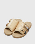 SUICOKE KAW-Cab slides with beige nylon upper, beige midsole and sole, strap and logo patch. From Spring/Summer 2023 collection on SUICOKE Official US & Canada Webstore OG-081CAB BEIGE