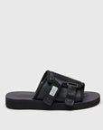 SUICOKE KAW-Cab slides with black nylon upper, black midsole and sole, strap and logo patch. From Spring/Summer 2023 collection on SUICOKE Official US & Canada Webstore OG-081CAB BLACK