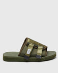 SUICOKE KAW-Cab sandals with olive nylon upper, olive midsole and sole, straps and logo patch. From Spring/Summer 2023 collection on SUICOKE Official US & Canada Webstore. OG-081CAB OLIVE