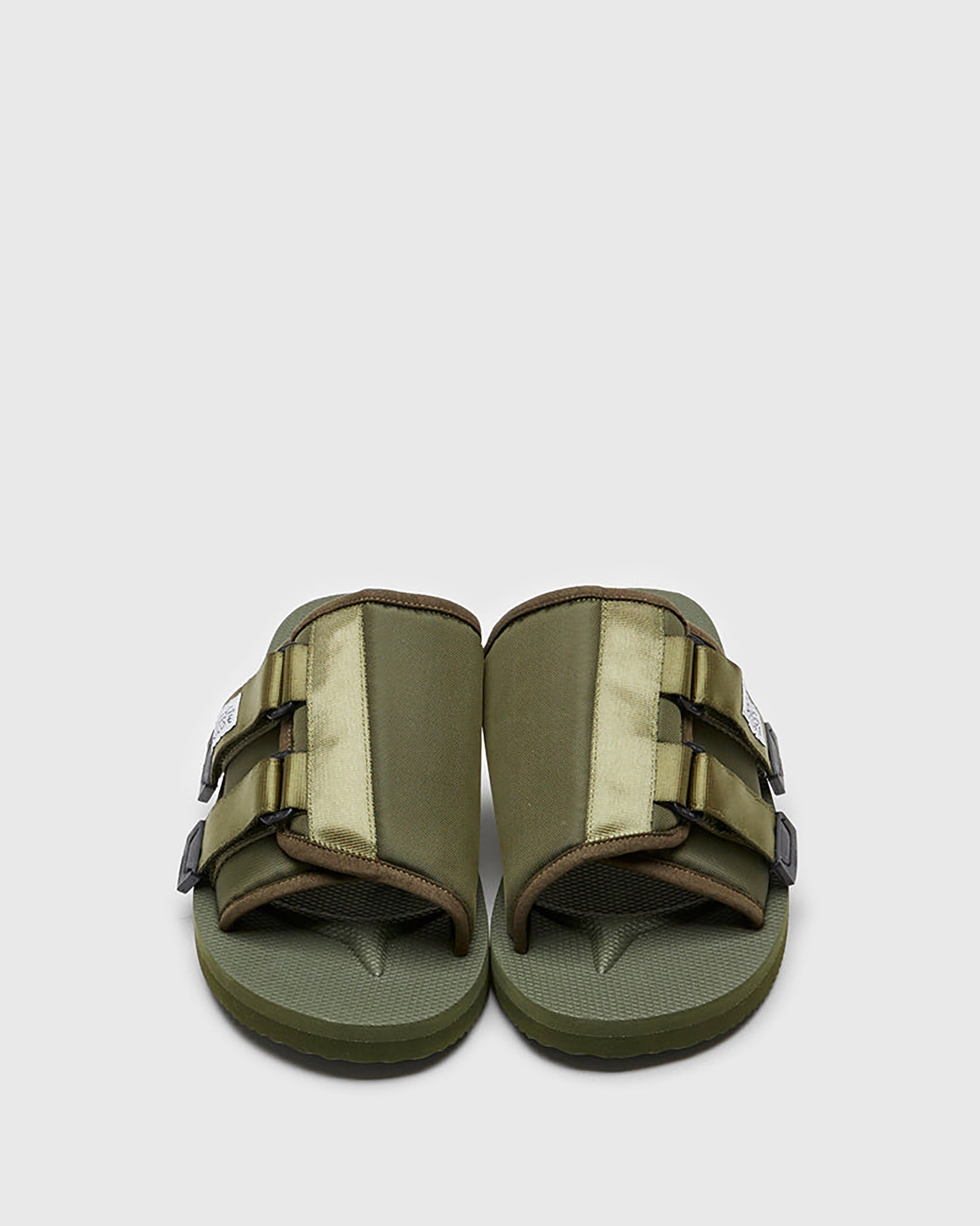 SUICOKE KAW-Cab sandals with olive nylon upper, olive midsole and sole, straps and logo patch. From Spring/Summer 2023 collection on SUICOKE Official US & Canada Webstore. OG-081CAB OLIVE