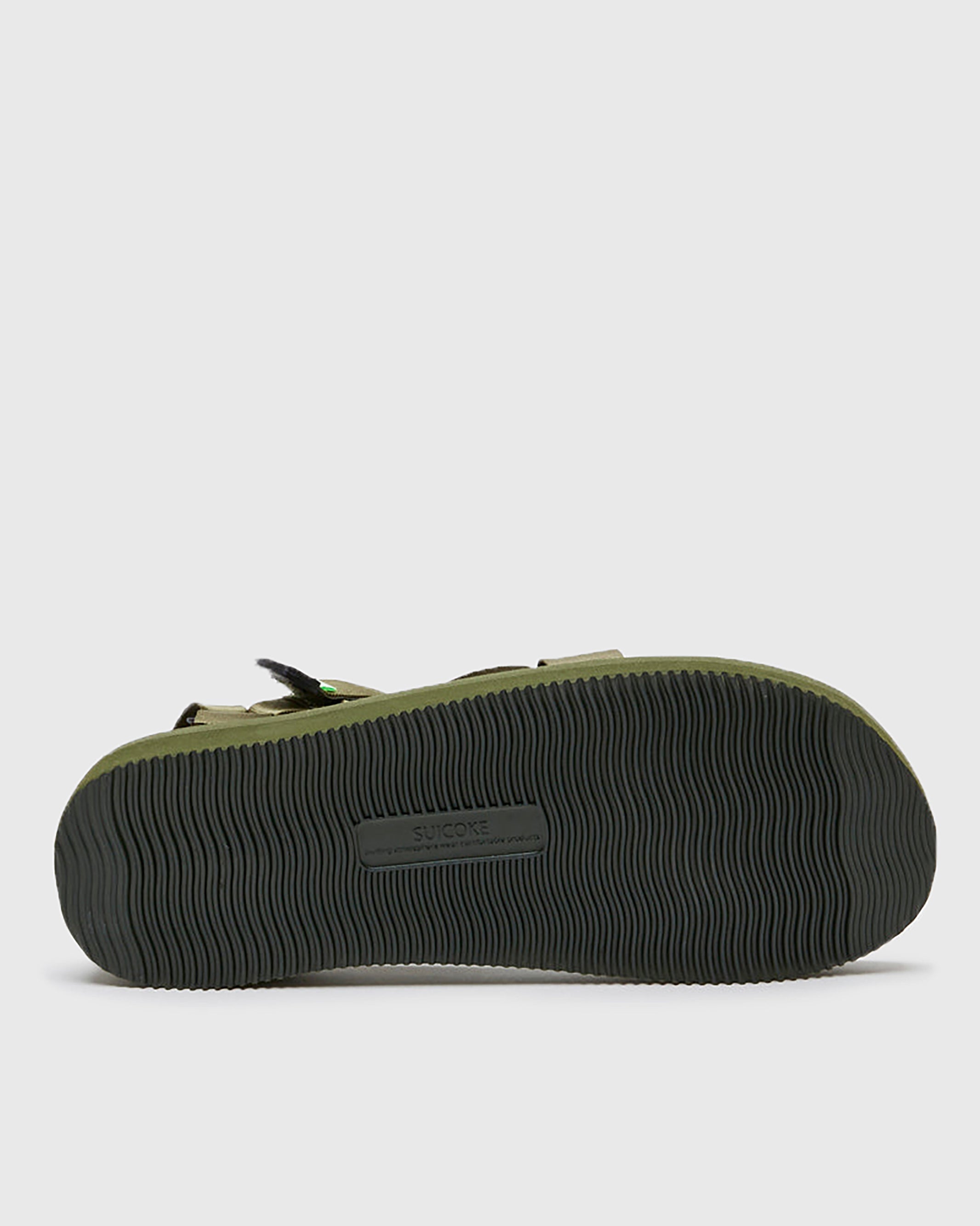 SUICOKE KAW-Cab sandals with olive nylon upper, olive midsole and sole, straps and logo patch. From Spring/Summer 2023 collection on SUICOKE Official US & Canada Webstore. OG-081CAB OLIVE