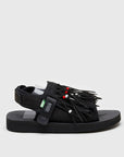 SUICOKE WAS-4ab sandals with black PU suede and nylon upper, black midsole and sole, straps and logo patch. From Spring/Summer 2022 collection on SUICOKE Official US & Canada Webstore.