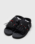 SUICOKE WAS-4ab sandals with black PU suede and nylon upper, black midsole and sole, straps and logo patch. From Spring/Summer 2022 collection on SUICOKE Official US & Canada Webstore.