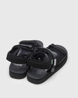 SUICOKE WAS-CAB sandals with black nylon upper, black midsole and sole, strap and logo patch. From Spring/Summer 2023 collection on SUICOKE Official US & Canada Webstore. OG-085CAB BLACK