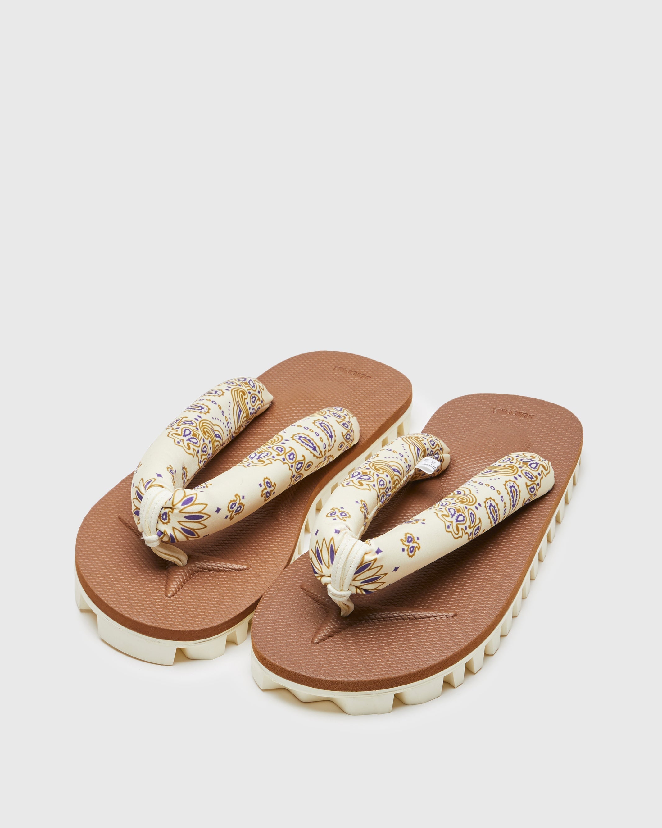 SUICOKE GTA-PT05 sandals with ivory & brown nylon upper, ivory & brown midsole and sole, straps and logo patch. From Spring/Summer 2023 collection on SUICOKE Official US & Canada Webstore. OG-226-PT05 IVORY X BROWN