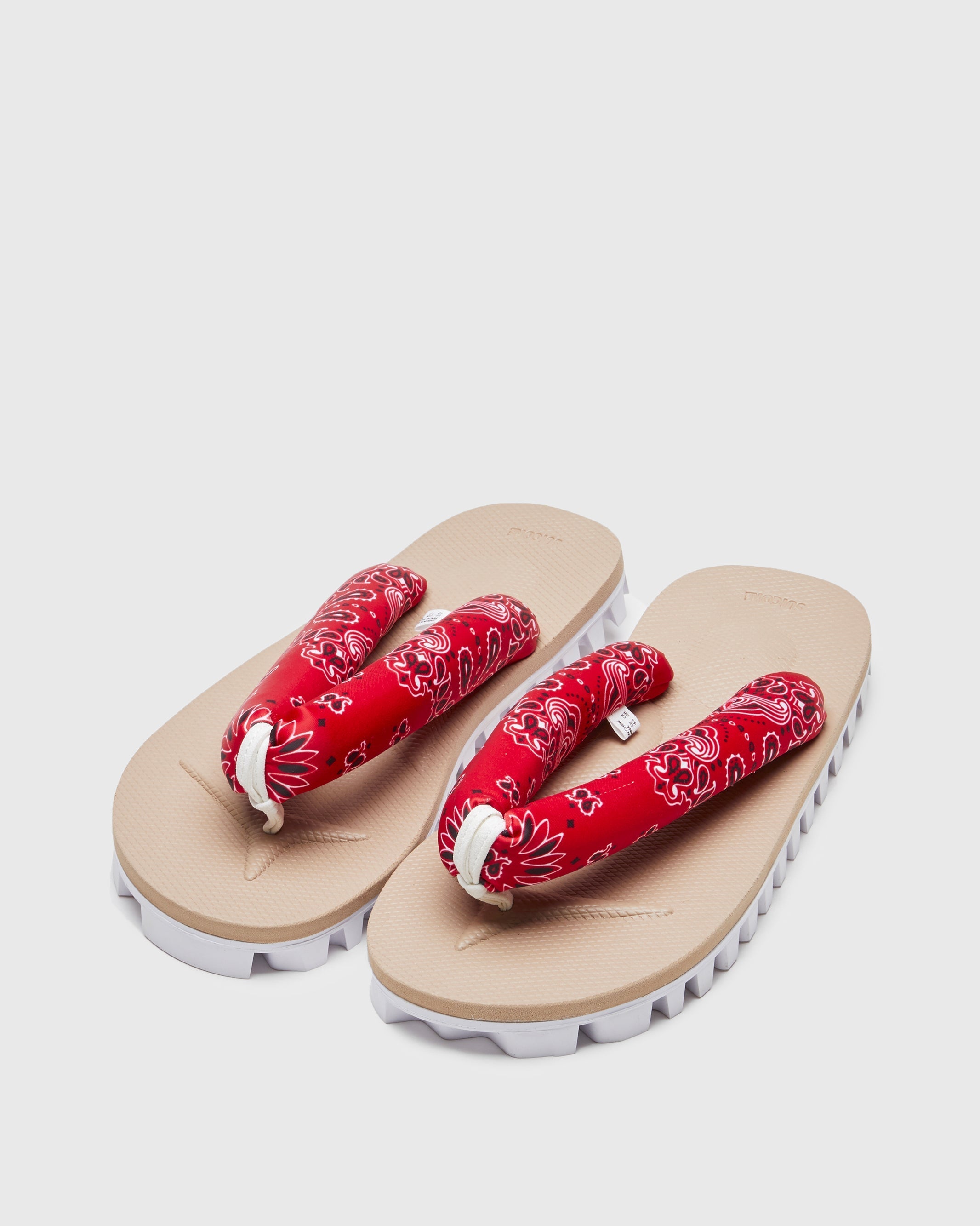 SUICOKE GTA-PT05 sandals with red & beige nylon upper, red & beige midsole and sole, strap and logo patch. From Spring/Summer 2023 collection on SUICOKE Official US & Canada Webstore. OG-226-PT05 RED X BEIGE