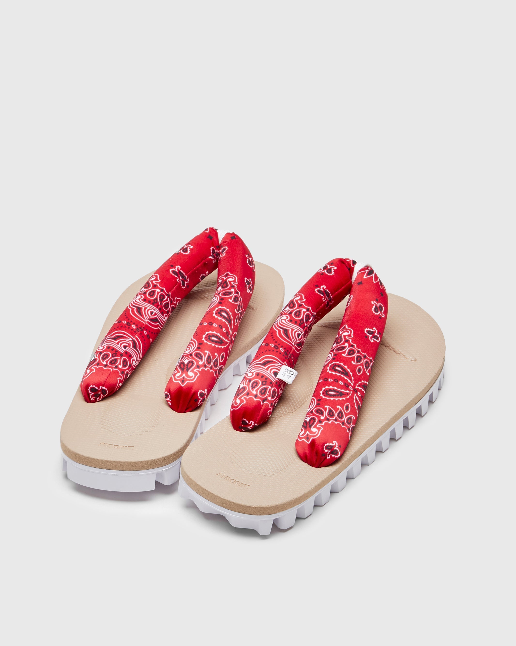 SUICOKE GTA-PT05 sandals with red & beige nylon upper, red & beige midsole and sole, strap and logo patch. From Spring/Summer 2023 collection on SUICOKE Official US & Canada Webstore. OG-226-PT05 RED X BEIGE