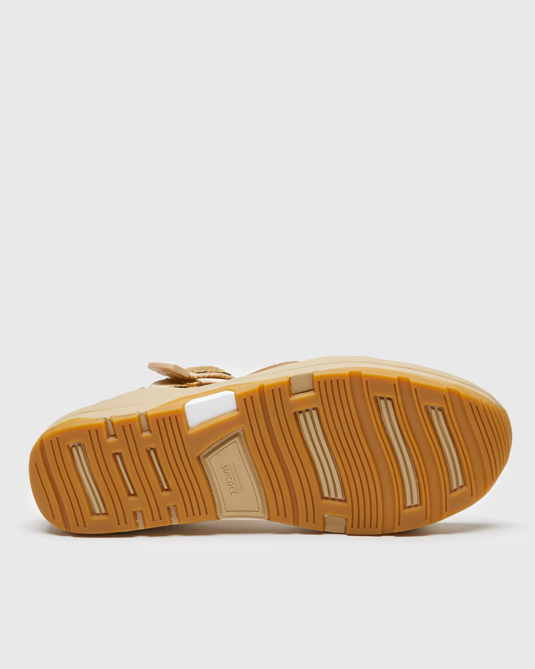 SUICOKE AKK-ab sneakers with brown & yellow nylon upper, brown & yellow midsole and sole, strap and logo patch. From Spring/Summer 2023 collection on SUICOKE Official US & Canada Webstore. OG-285AB BROWN X YELLOW