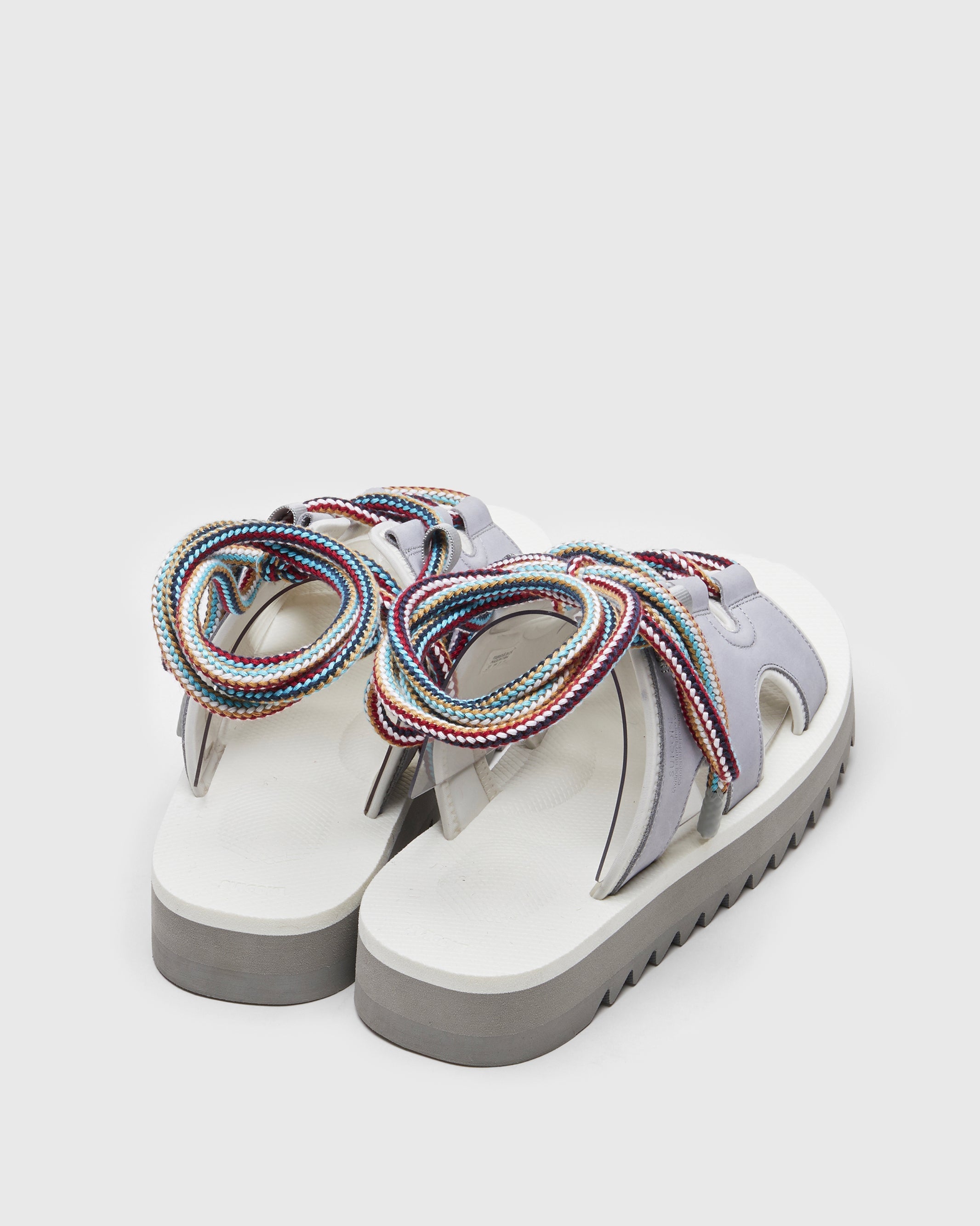 SUICOKE RAY-AB slides with gray x white nylon upper, gray x white midsole and sole, strap and logo patch. From Spring/Summer 2023 collection on SUICOKE Official US & Canada Webstore. OG-326AB GRAY X WHITE