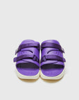 SUICOKE URICH slides with purple rubber upper, purple rubber midsole and sole, purple nylon strap and logo patch. From Spring/Summer 2023 collection on SUICOKE Official US & Canada Webstore. OG-INJ-01 PURPLE.