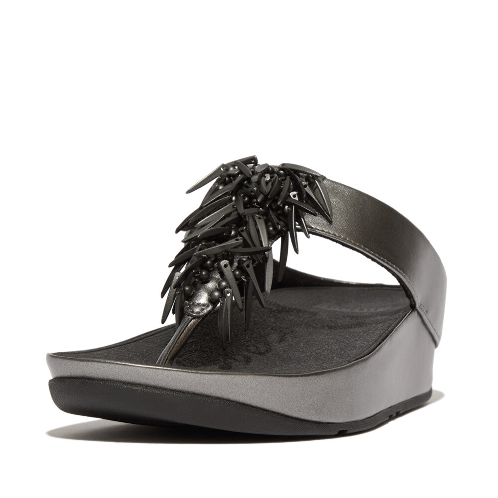 FITFLOP Rumba Beaded Metallic Toe-Post Sandals in Black HI7 | Shop from eightywingold an official brand partner for Fitflop Canada and US.