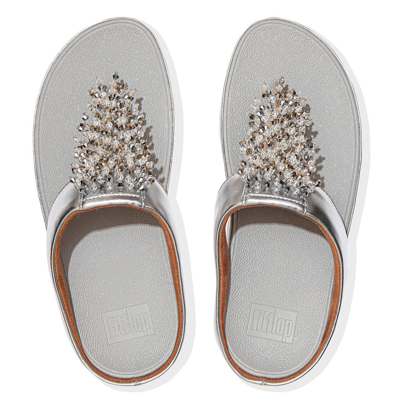 FITFLOP Rumba Beaded Toe-Post Sandals in Silver DR7 | Shop from eightywingold an official brand partner for Fitflop Canada and US.