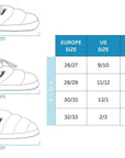 SIZE CHART Nuvola Classic Party Slippers Kids in Blue Moon CNCLPRTY669 FROM EIGHTYWINGOLD - OFFICIAL BRAND PARTNER
