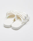 SUICOKE MOTO-Cab slides with white nylon upper, white midsole and sole, straps and logo patch. From Spring/Summer 2023 collection on eightywingold Web Store, an official partner of SUICOKE. OG-056CAB WHITE