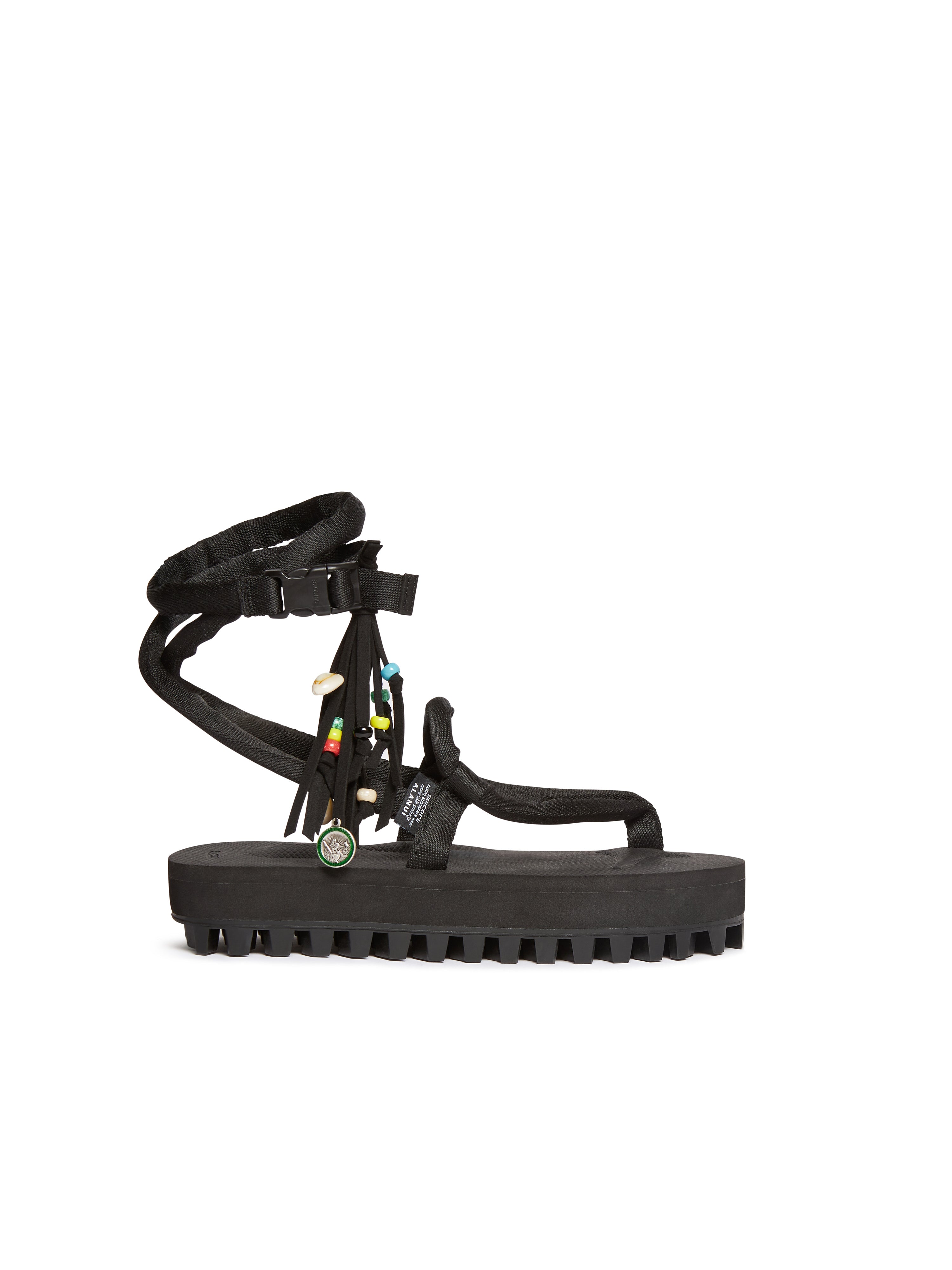 SUICOKE Alanui Edition GUT-HI-ab sandals with Cushioned Nylon Straps w/ Suede Fringe Accents , black midsole and sole. From Spring/Summer 2022 collection on SUICOKE Official US &amp; Canada Webstore.