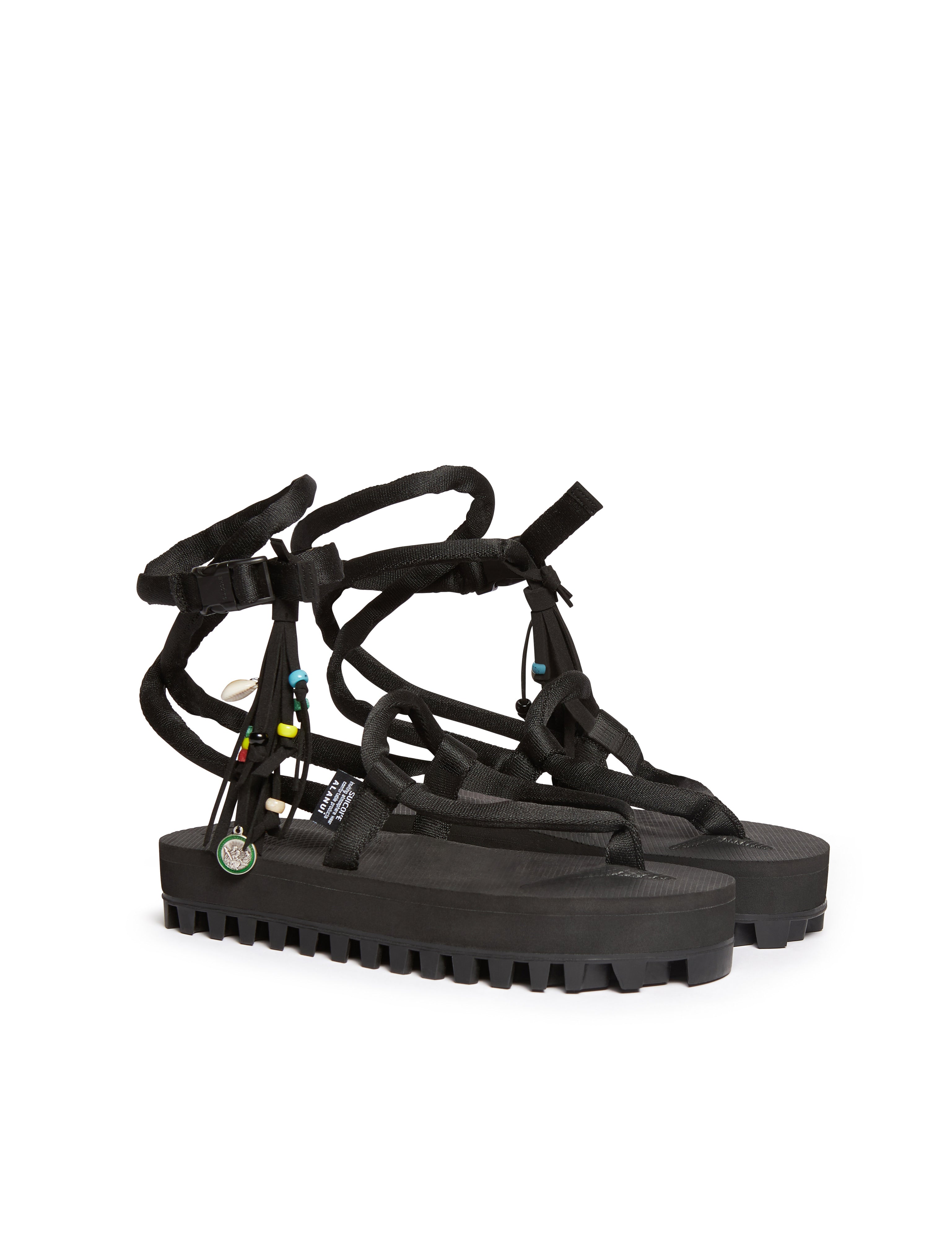 SUICOKE Alanui Edition GUT-HI-ab sandals with Cushioned Nylon Straps w/ Suede Fringe Accents , black midsole and sole. From Spring/Summer 2022 collection on SUICOKE Official US & Canada Webstore.