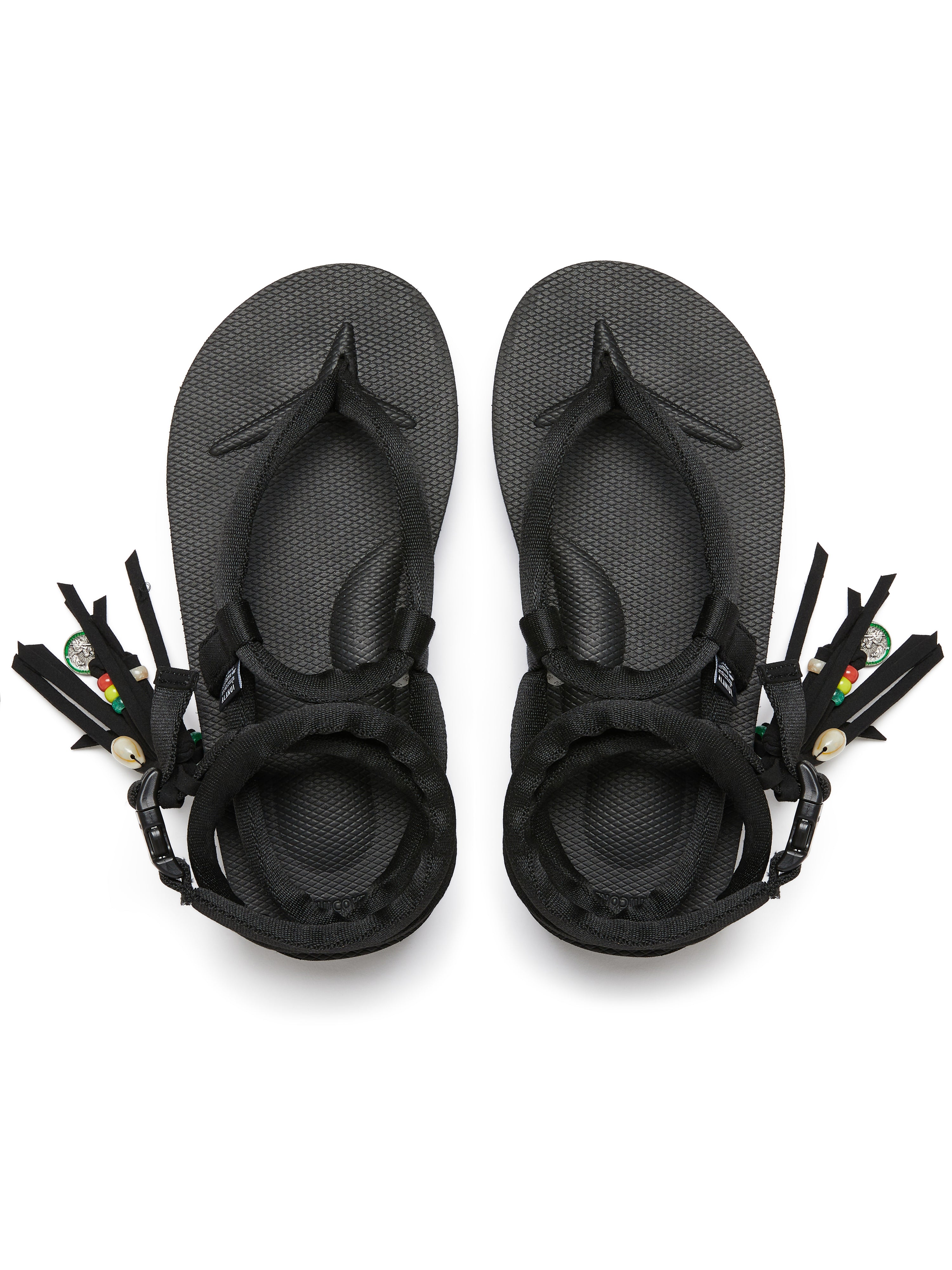SUICOKE Alanui Edition GUT-HI-ab sandals with Cushioned Nylon Straps w/ Suede Fringe Accents , black midsole and sole. From Spring/Summer 2022 collection on SUICOKE Official US & Canada Webstore.