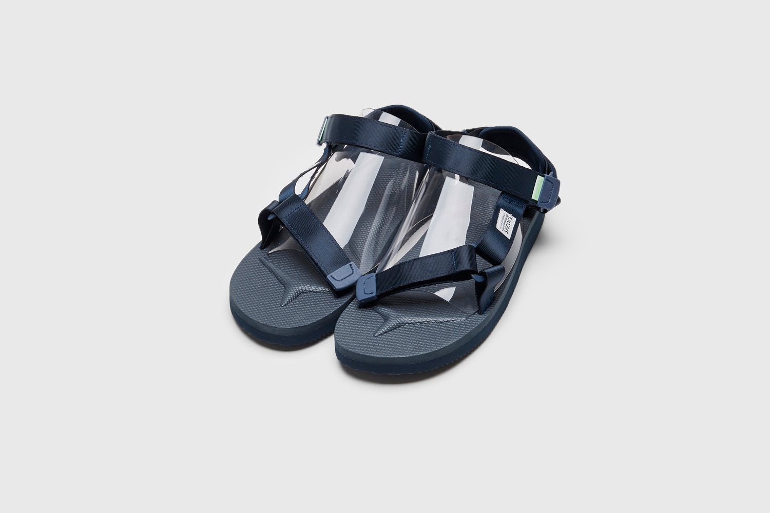SUICOKE DEPA-Cab sandals with navy nylon upper, navy midsole and sole, strap and logo patch. From Spring/Summer 2023 collection on eightywingold Web Store, an official partner of SUICOKE. OG-022CAB NAVY