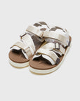 SUICOKE KISEE-PO sandals with ivory & brown nylon upper, ivory & brown midsole and sole, strap and logo patch. From Spring/Summer 2023 collection on eightywingold Web Store, an official partner of SUICOKE. OG-044PO IVORY X BROWN