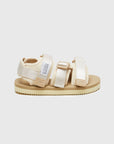 SUICOKE KISEE-kids sandals with ivory nylon upper, ivory midsole and sole, strap and logo patch. From Spring/Summer 2023 collection on eightywingold Web Store, an official partner of SUICOKE. OG-044KIDS IVORY