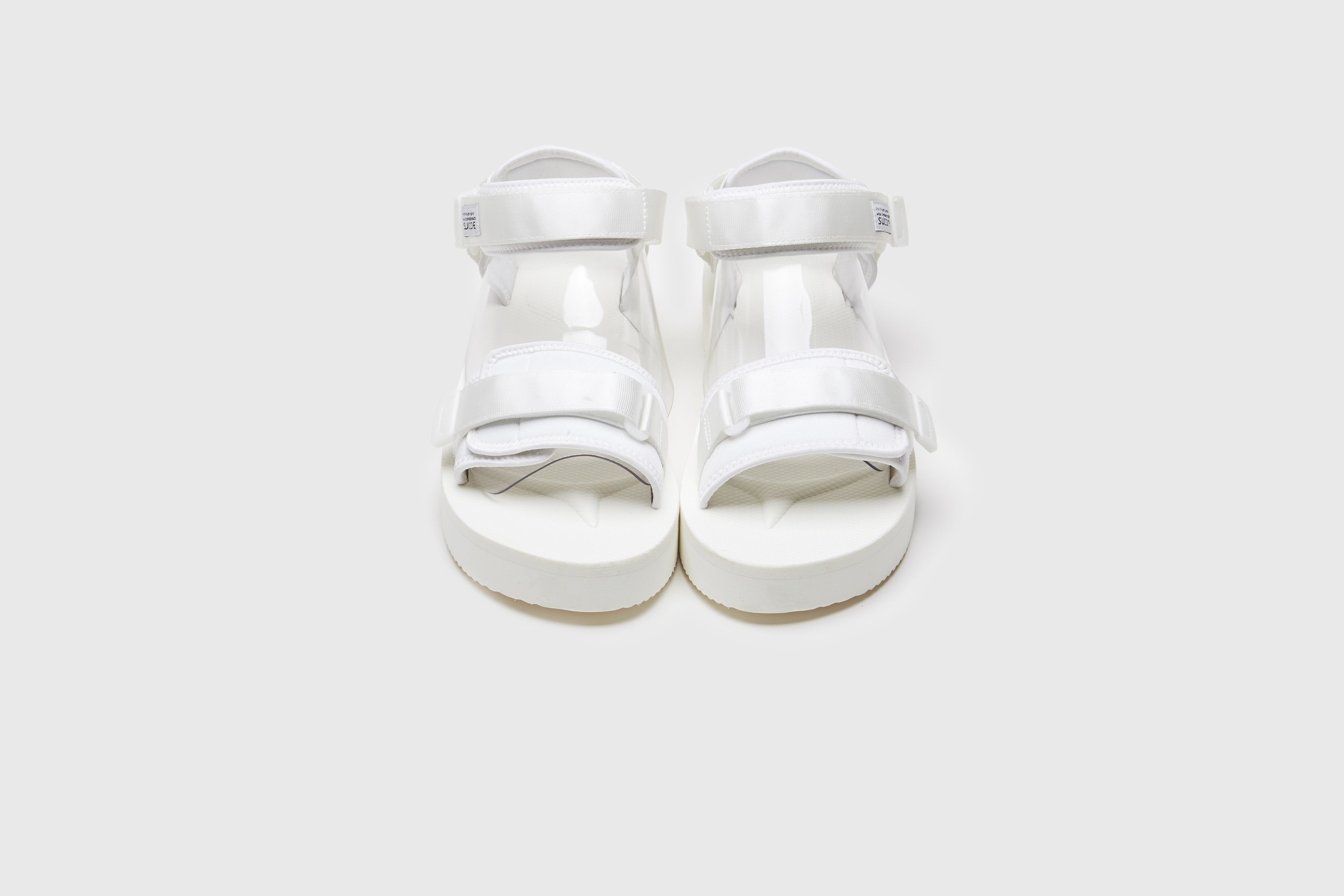 SUICOKE CEL-PO sandals with white nylon upper, white midsole and sole, strap and logo patch. From Spring/Summer 2023 collection on eightywingold Web Store, an official partner of SUICOKE. OG-022PO WHITE