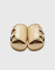 SUICOKE KAW-Cab slides with beige nylon upper, beige midsole and sole, strap and logo patch. From Spring/Summer 2023 collection on eightywingold Web Store, an official partner of SUICOKE. OG-081CAB BEIGE