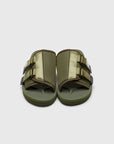 SUICOKE KAW-Cab sandals with olive nylon upper, olive midsole and sole, straps and logo patch. From Spring/Summer 2023 collection on eightywingold Web Store, an official partner of SUICOKE. OG-081CAB OLIVE