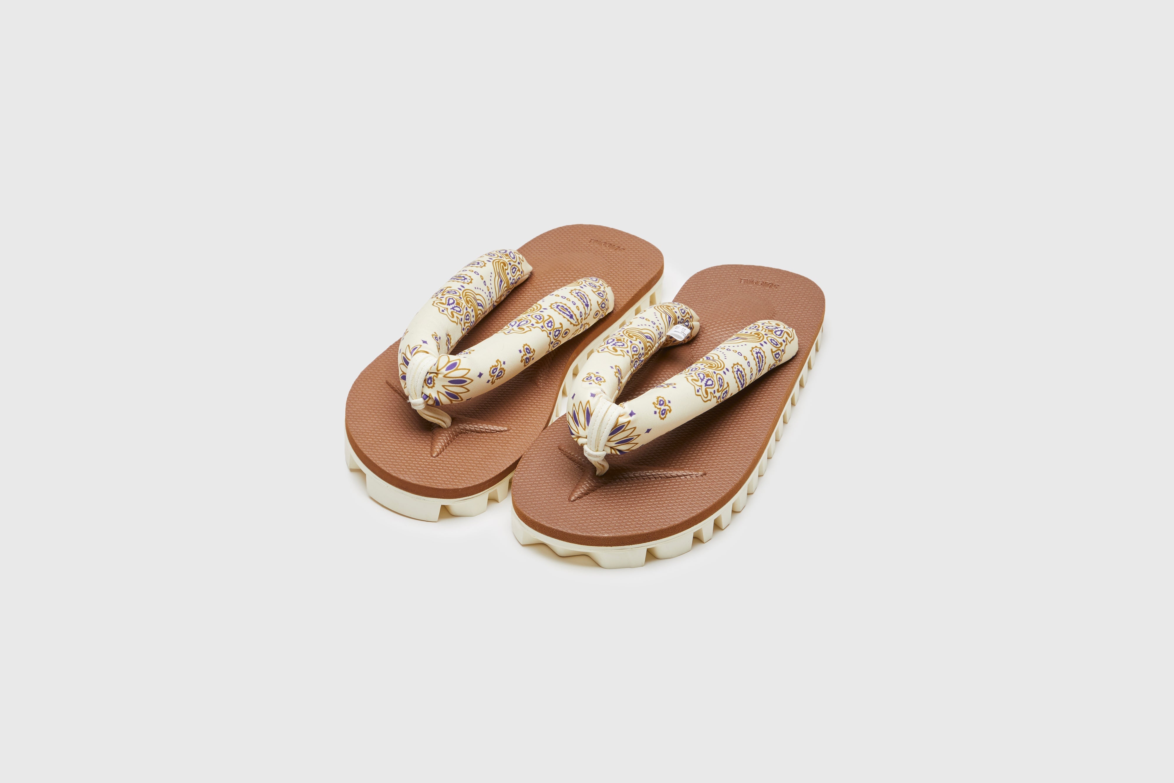 SUICOKE GTA-PT05 sandals with ivory & brown nylon upper, ivory & brown midsole and sole, straps and logo patch. From Spring/Summer 2023 collection on eightywingold Web Store, an official partner of SUICOKE. OG-226-PT05 IVORY X BROWN