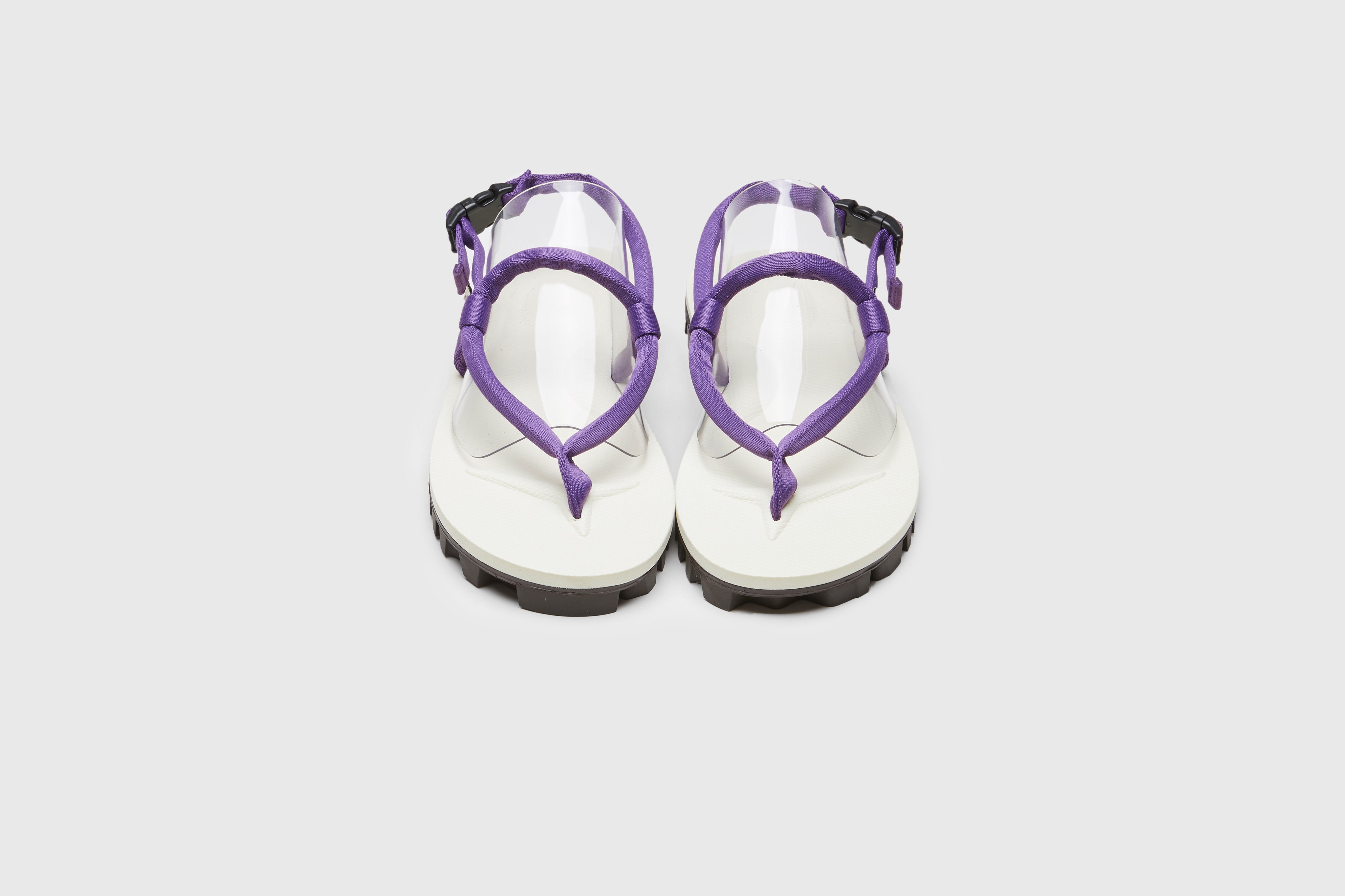 SUICOKE GUT sandals with purple &amp; ivory nylon upper, purple &amp; ivory midsole and sole, strap and logo patch. From Spring/Summer 2023 collection on eightywingold Web Store, an official partner of SUICOKE. OG-246 PURPLE X IVORY