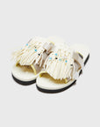 SUICOKE HOTO-Cab slides with ivory nylon upper, ivory midsole and sole, strap and logo patch. From Spring/Summer 2023 collection on eightywingold Web Store, an official partner of SUICOKE. OG-247CAB IVORY