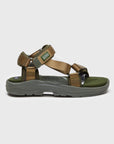 SUICOKE DEPA-Run slides with olive nylon upper, olive midsole and sole, strap and logo patch. From Spring/Summer 2023 collection on eightywingold Web Store, an official partner of SUICOKE. OG-333 OLIVE