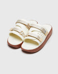 SUICOKE URICH slides with off-white rubber upper, off-white rubber midsole and sole, off white nylon strap and logo patch. From Spring/Summer 2023 collection on eightywingold Web Store, an official partner of SUICOKE. OG-INJ-01 OFF WHITE