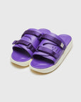 SUICOKE URICH slides with purple rubber upper, purple rubber midsole and sole, purple nylon strap and logo patch. From Spring/Summer 2023 collection on eightywingold Web Store, an official partner of SUICOKE. OG-INJ-01 PURPLE