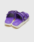 SUICOKE URICH slides with purple rubber upper, purple rubber midsole and sole, purple nylon strap and logo patch. From Spring/Summer 2023 collection on eightywingold Web Store, an official partner of SUICOKE. OG-INJ-01 PURPLE