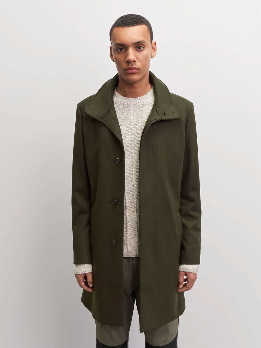 Aleric Stand-Collar Coat in Mossy Green